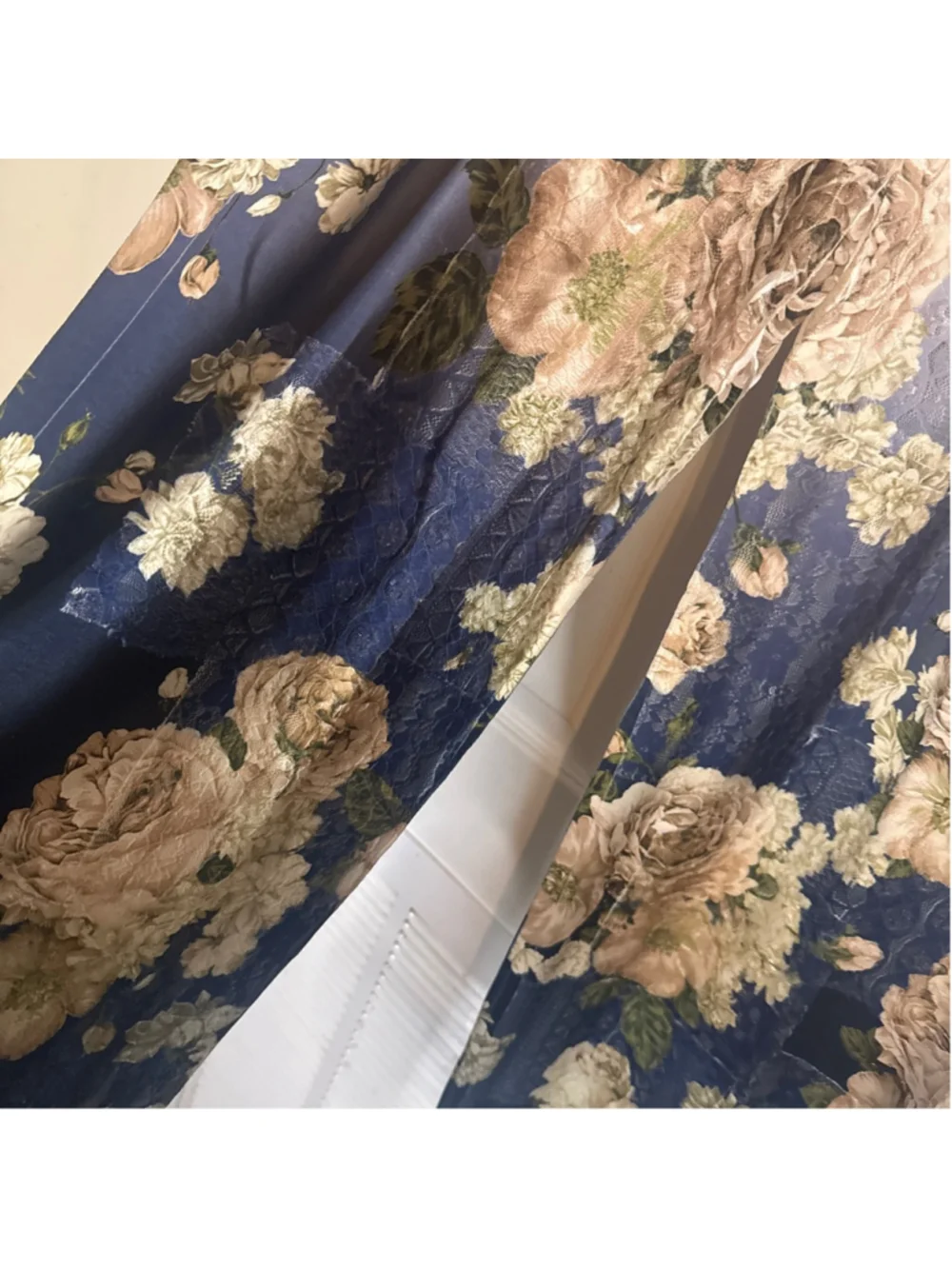 Origami Beige & Blue Floral Wide Leg Pants M - Picture 5 of 5